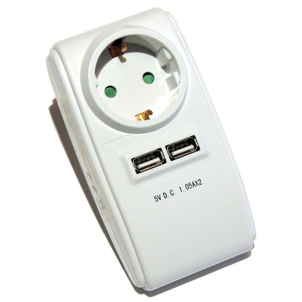USB-Steckdosenadapter, 2xUSB 3A weiß