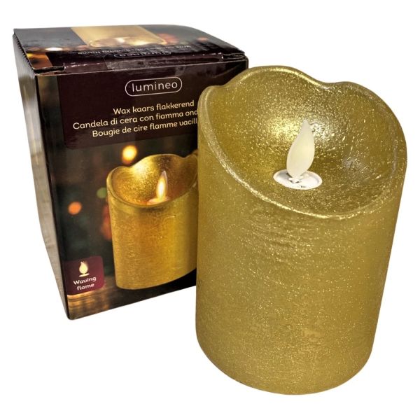 LED-Echtwachs-Kerze, 10 cm, gold bewegliche Flamme Timer