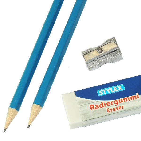 Bleistiftset mit Radierer und Anspitzer, 2er Set