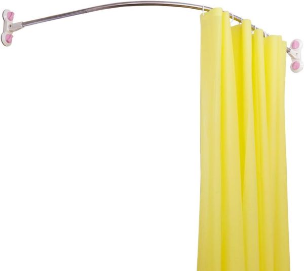 Gebogene Duschvorhangschiene 95,5x95,5 cm, inkl. Vorhang gelb, ohne Bohren